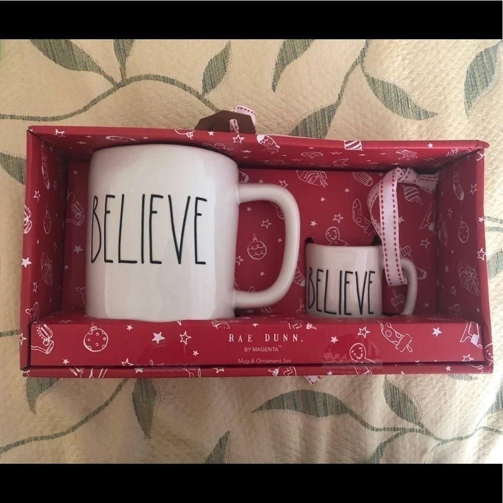 RAE Dunn Believe Mug and Ornament Set